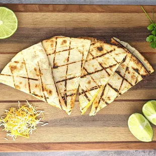 A quesadilla made with shredded Mexican cheese. Great for the kids.