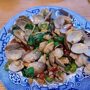 Spicy wok fried Manila clams