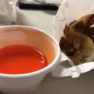 Crab ragoons with pink sauce