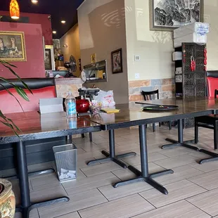 tables and chairs in a restaurant