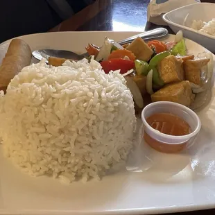 Basil tofu, amazing flavor, request if you want extra spicy