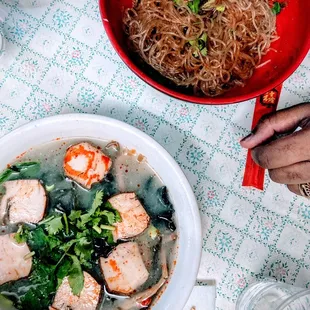 a bowl of noodles and tofu