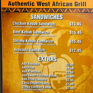 Chicken Kebab Sandwiches, Beef Kebab Sandwiches, Shrimp Kebab Sandwiches.