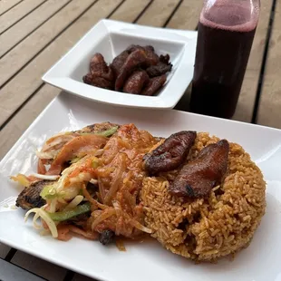 Chicken and jollof and some extra plantain