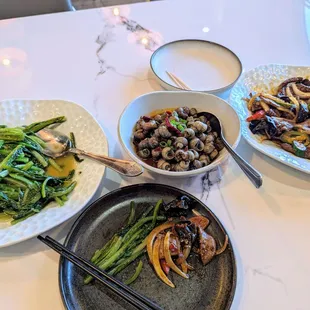 10. Spicy snails $9.99. Don't get it.  3. Wok-Fried Pork Kidney and Liver $22.99.  17. A-Choy, Garlic $15.99.