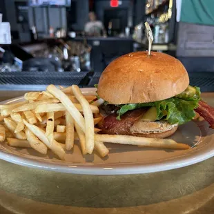 Bacon Cheese Burger and Fries