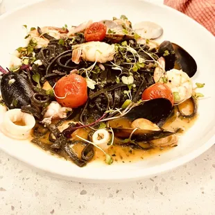 seafood with squid ink pasta