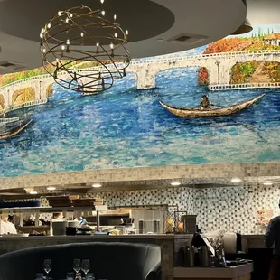 A closeup of the décor above the kitchen.