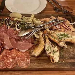 a platter of meat and vegetables