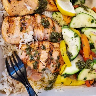Salmon with rice and veggies