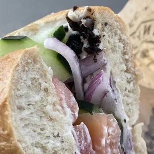 Inside the Lox bagel, it has crispy capers which were delish! First time eating them crispy.