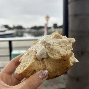 Cinnamon raisin bagel, honey walnut spread