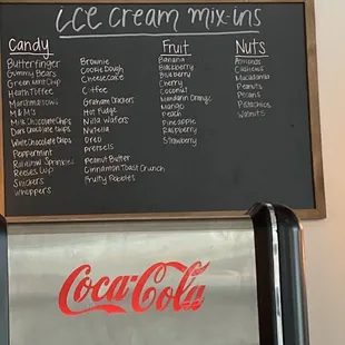 Ice cream mix in menu