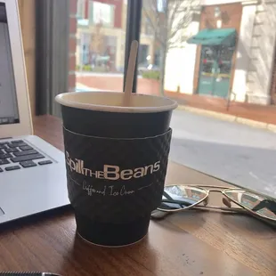 Working, latte, view.