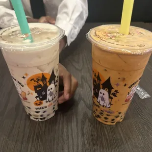 Left is peach ooolong milk tea the right is Thai milk tea extra sweet :)