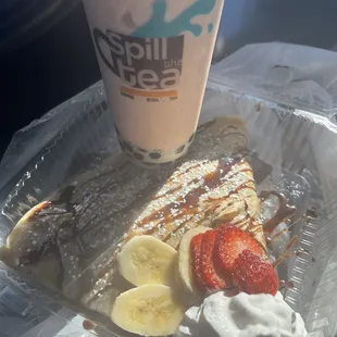 Spill the tea crape and piña colada boba