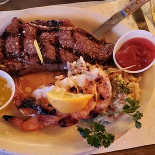 Steak, grilled shrimp