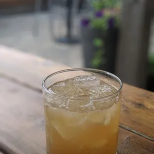 a drink on a wooden table