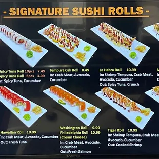Sushi Menu as of June 20, 2021