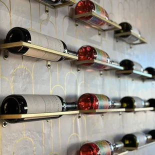 a wall of wine bottles
