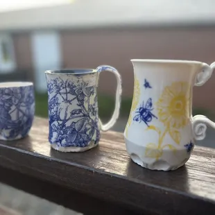 The great uniquely handmade coffee mugs we picked up.