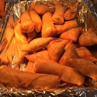 Spring Rolls and Chicken Samosa.