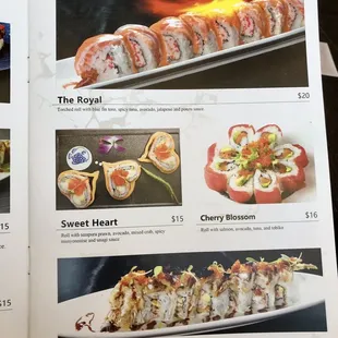 sushi and sashimi, menu