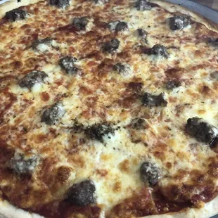Sausage Pizza with handmade sausage.   Hometown Favorite