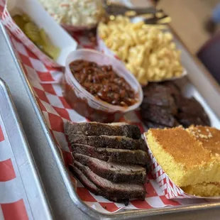 Tri Tip, Pichana, Mac &amp; Cheese, Potato Salad, Cornbread, and BBQ beans.