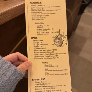 Drink menu