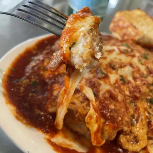 Veal Parmigiana. See the pull apart cheese?