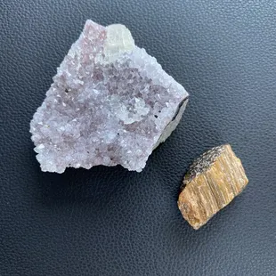 Amethyst with selenite from Uruguay and raw tigers eye.