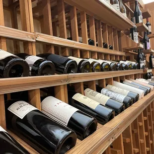 a wall of wine bottles