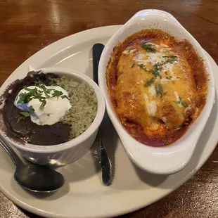 Enchiladas w/ Rice and Beans