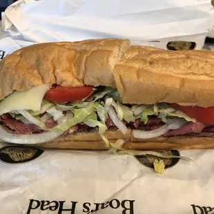 A whole pastrami sandwich