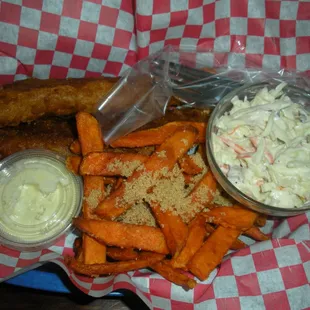 Fish and chips (Sweet potato fries instead of chips)