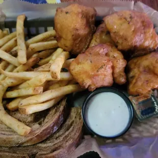 Beer battered cod with chive fries