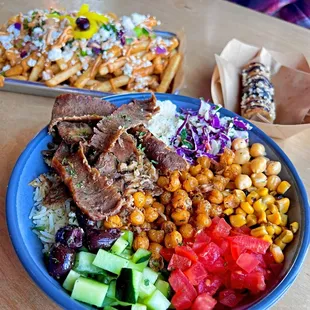 wraps, gyros, bowls, fries, falafel, vegetarian, vegan, fries, beer, while, sangria