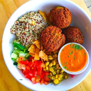 healthy bowl, doner, falafel