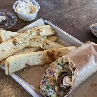 Fried Pita Strips with Hummus