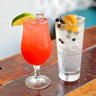 two cocktails on a table