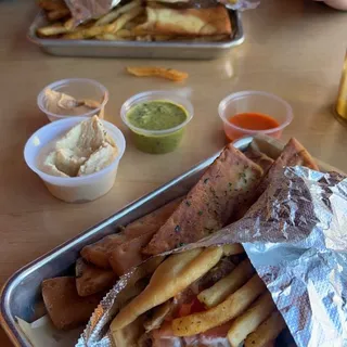 Fried Pita Strips with Hummus
