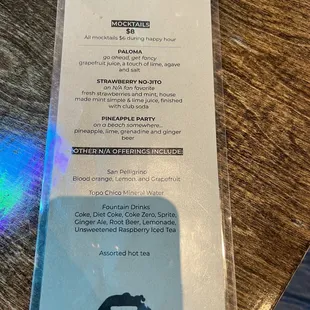 Mocktail menu