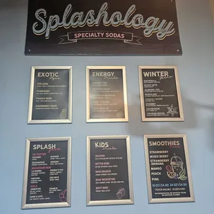 menus on a wall in a restaurant