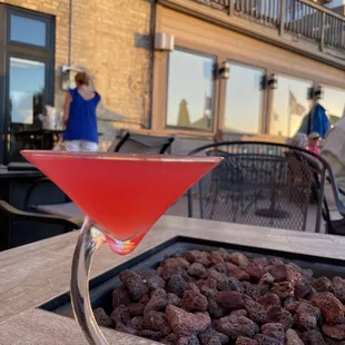 a glass of watermelon on a table