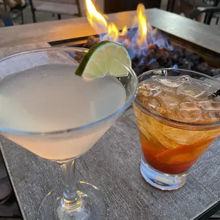 two cocktails on a table