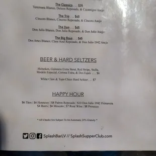 Happy hour menu