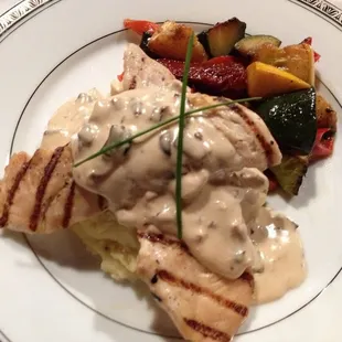 Wedding 10-12 ~ Grilled chicken, garlic mashers topped with Wild Forest Mushroom cream sauce
