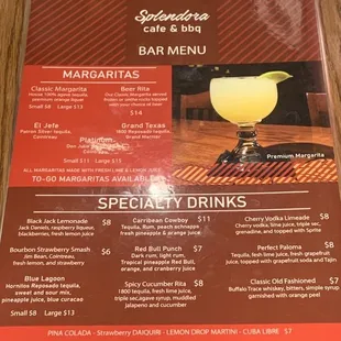 Bar menu