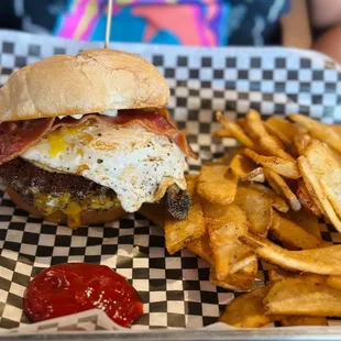 The Wake n Bake Burger with Steak fries